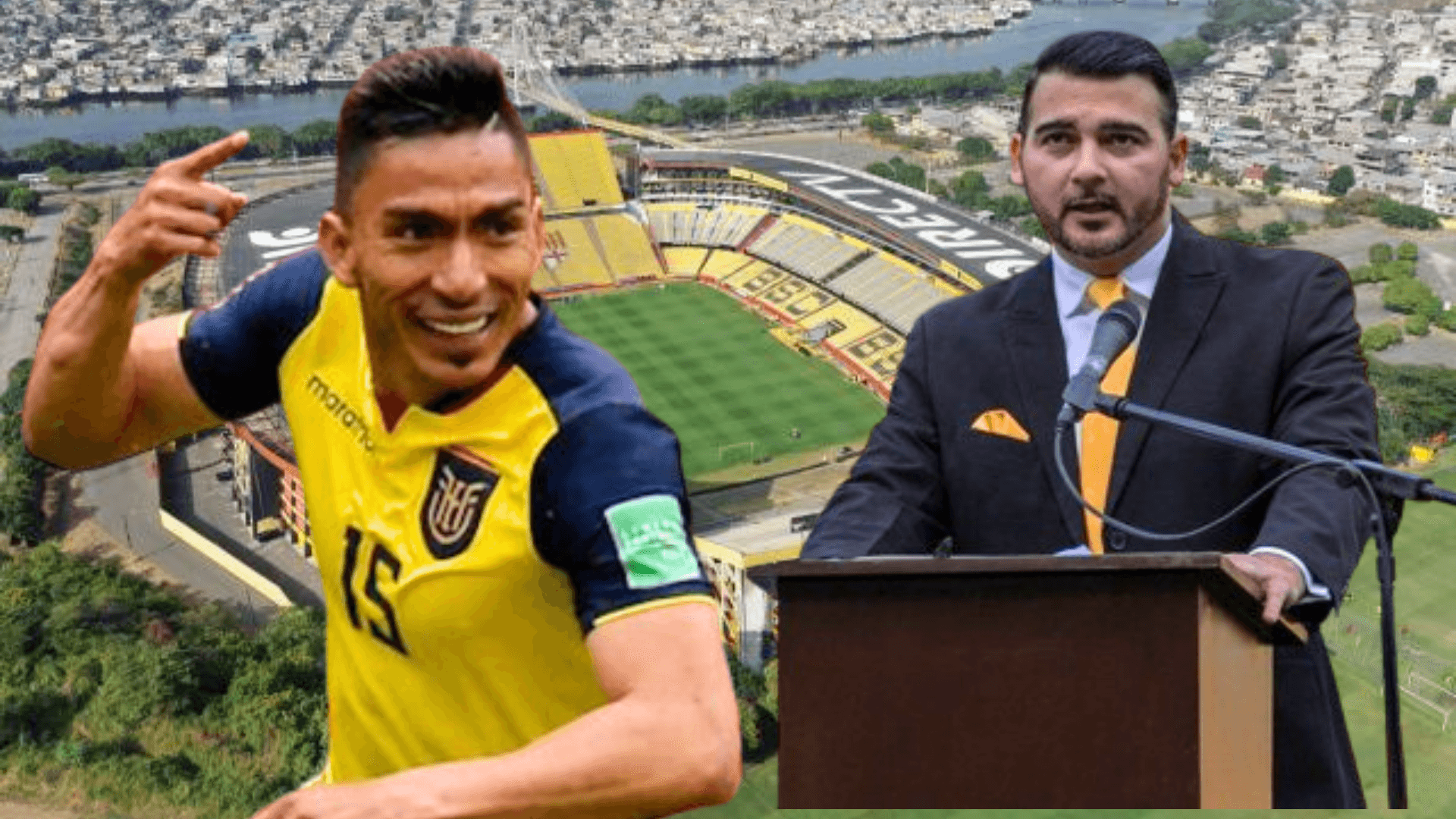 Ángel Mena y Antonio Álvarez en el Estadio Monumental (Foto tomada de: Barcelona SC/La Tri)