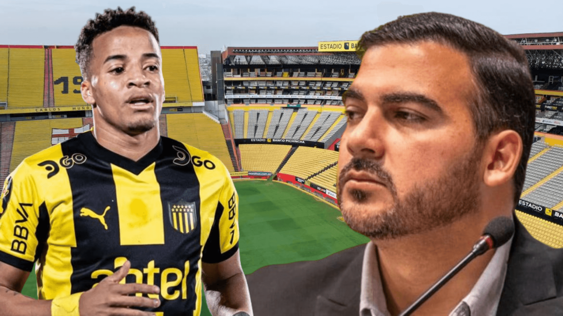 Byron Castillo y Antonio Álvarez en el Estadio Monumental (Foto tomada de: Extra/Peñarol)