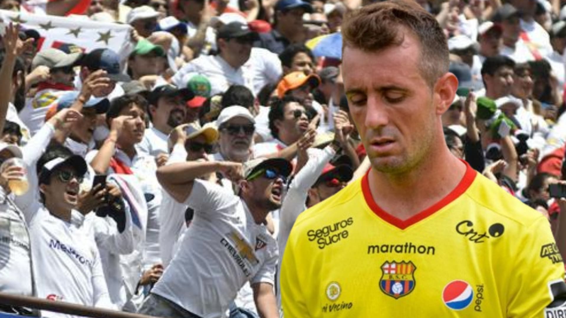 Damián Díaz y la hinchada de LDU
