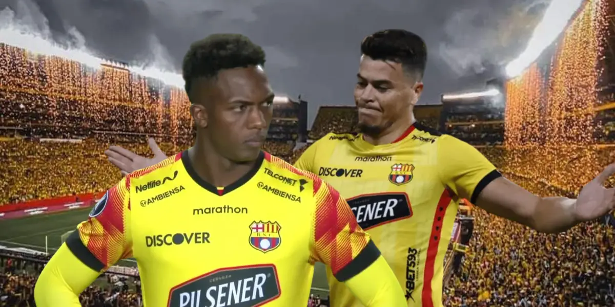 Dejorkaeff Reasco enojado, Carlos Rodríguez lamentándose. Foto tomada de: Barcelona SC