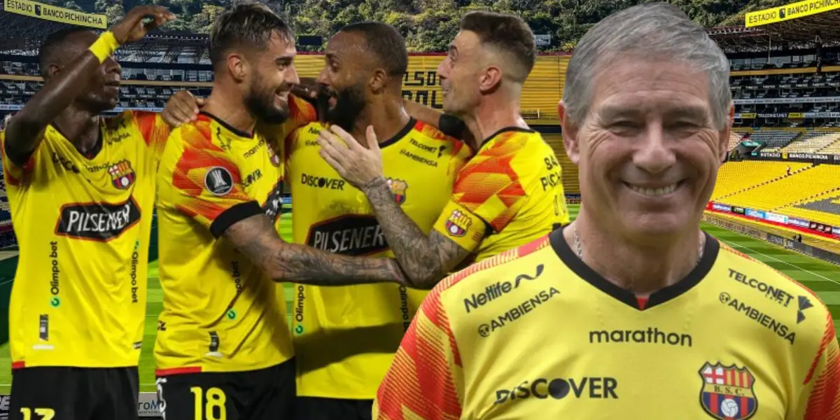 Jugadores de Barcelona SC y Ariel Holan en el Estadio Monumental (Foto tomada de: Barcelona SC/API)