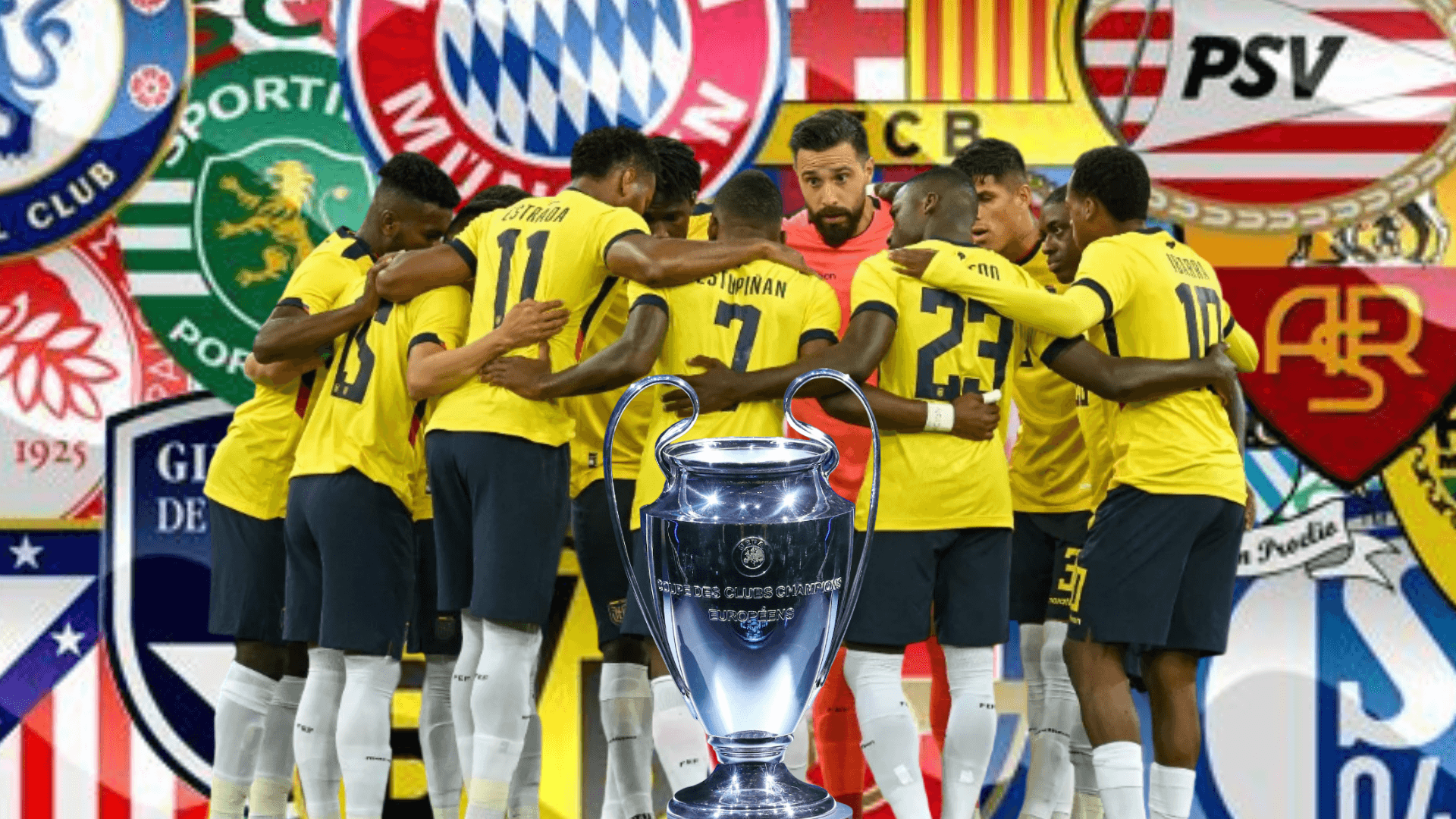 Jugadores de la Selección de Ecuador, trofeo Champions League. Foto tomada de: Selección Ecuador/PesLogos