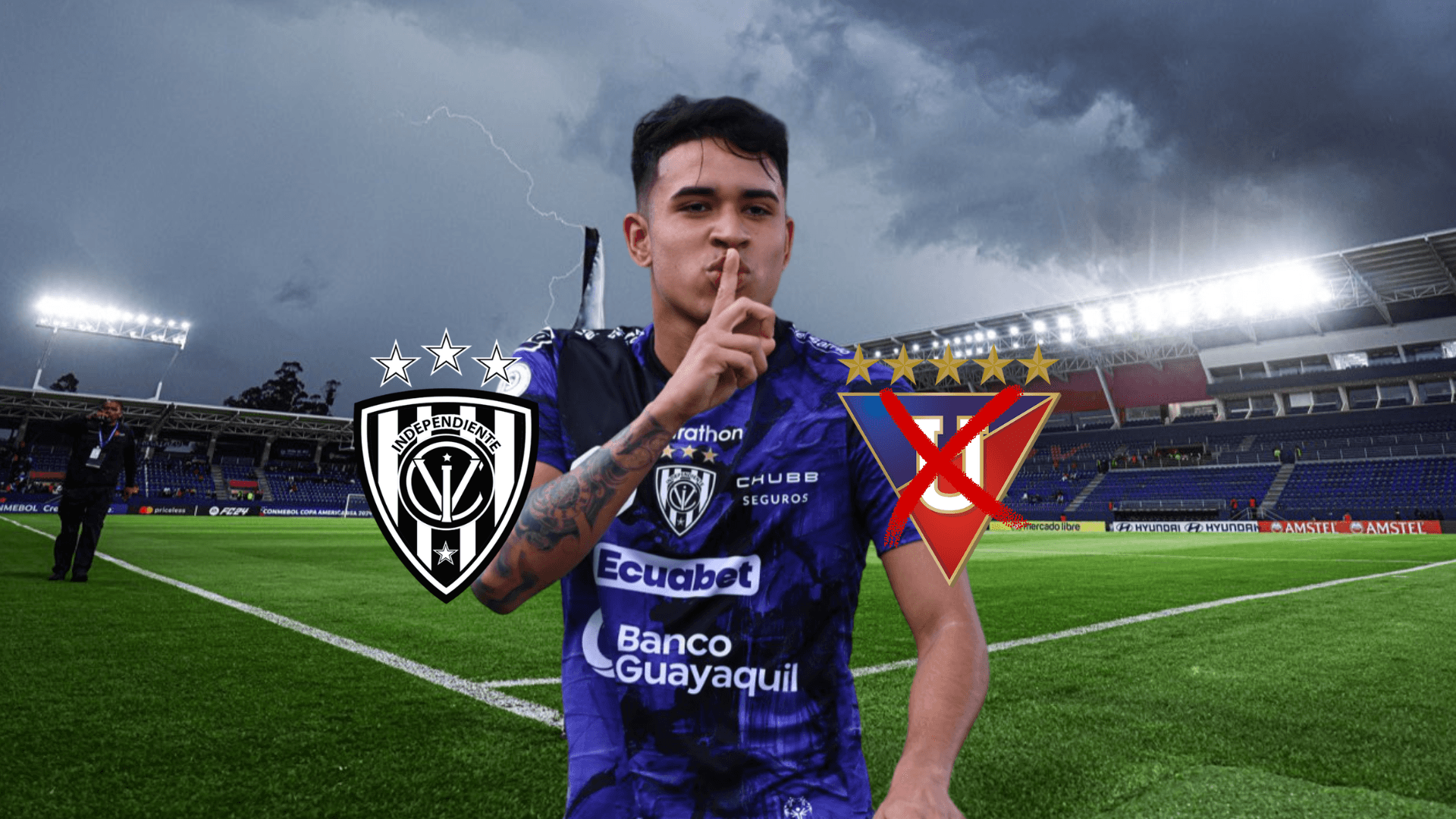 Kendry Páez, escudos de LDU e IDV. Foto tomada de: IDV