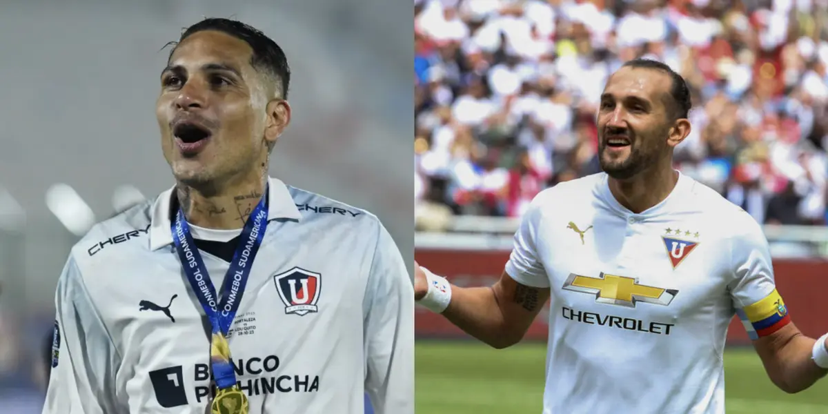 Paolo Guerrero y Hernán Barcos con la camiseta de Liga de Quito (Foto: API)