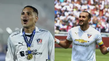 Paolo Guerrero y Hernán Barcos con la camiseta de Liga de Quito (Foto: API)