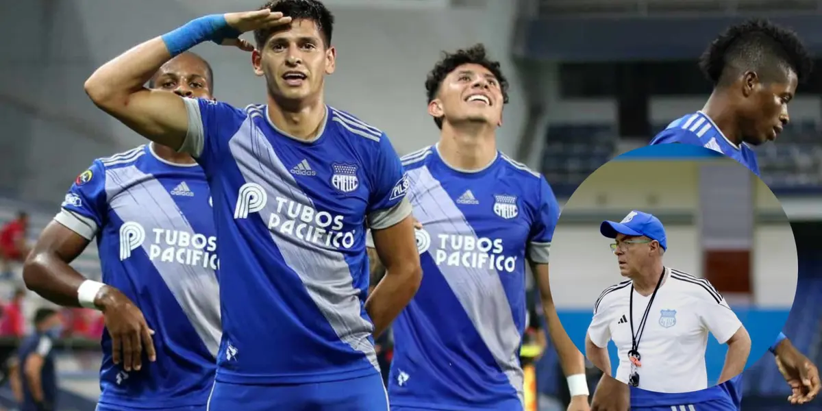 Plantilla de Emelec y Jorge Célico. Foto. Olé