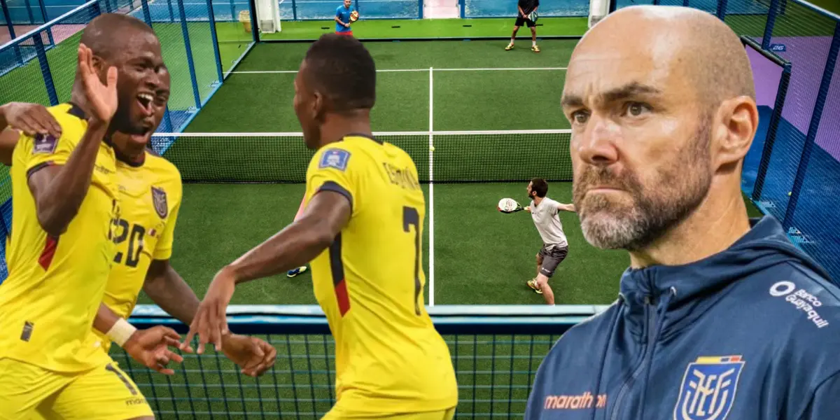 Selección Ecuatoriana y Félix Sánchez en una cancha de padel (Foto tomada de: Concepción/La Tri)