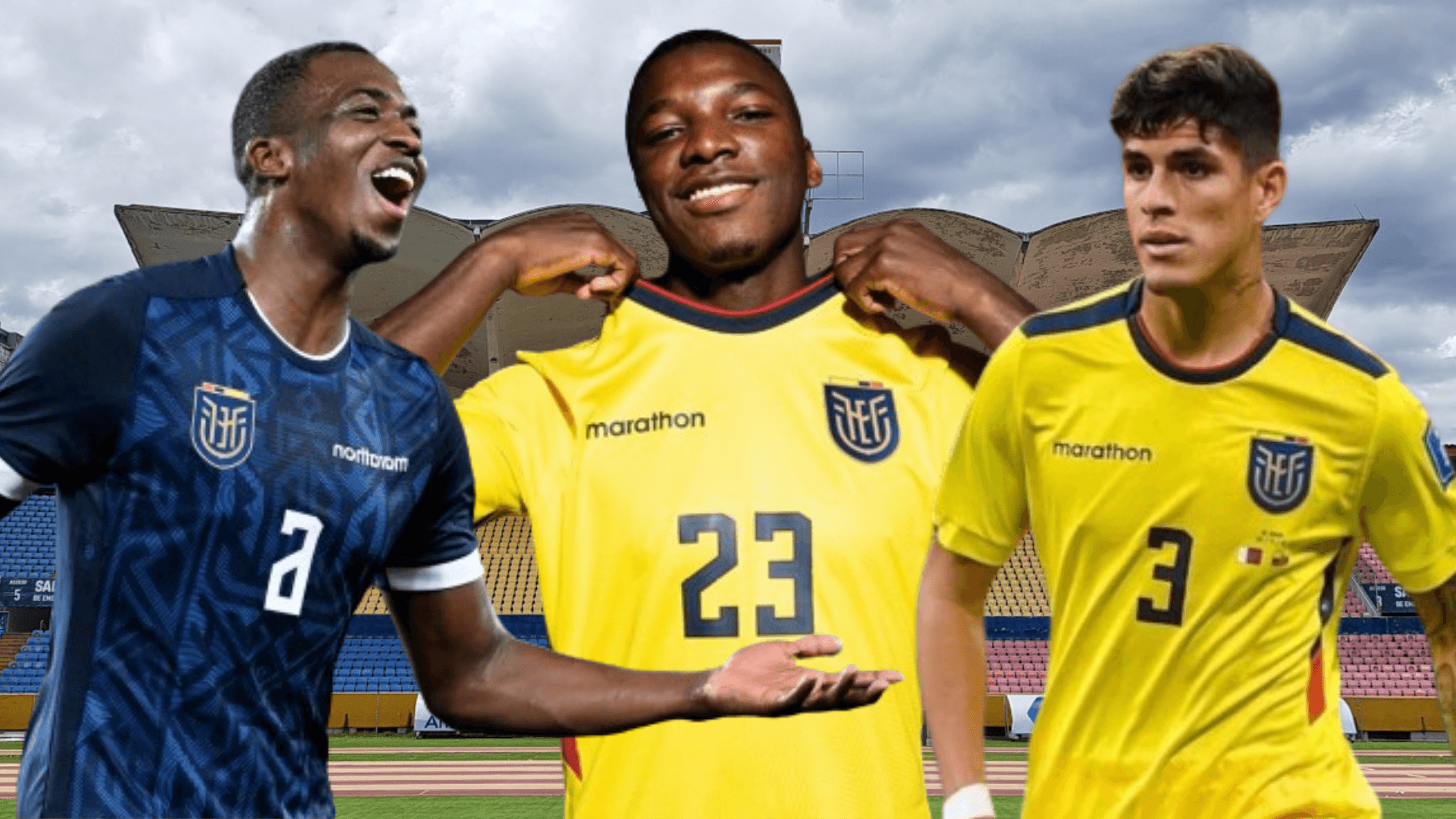 Willian Pacho, Moisés Caicedo y Piero Hincapié en el Estadio Olímpico Atahualpa (Foto tomada de: Primicias/La Tri/AFP)